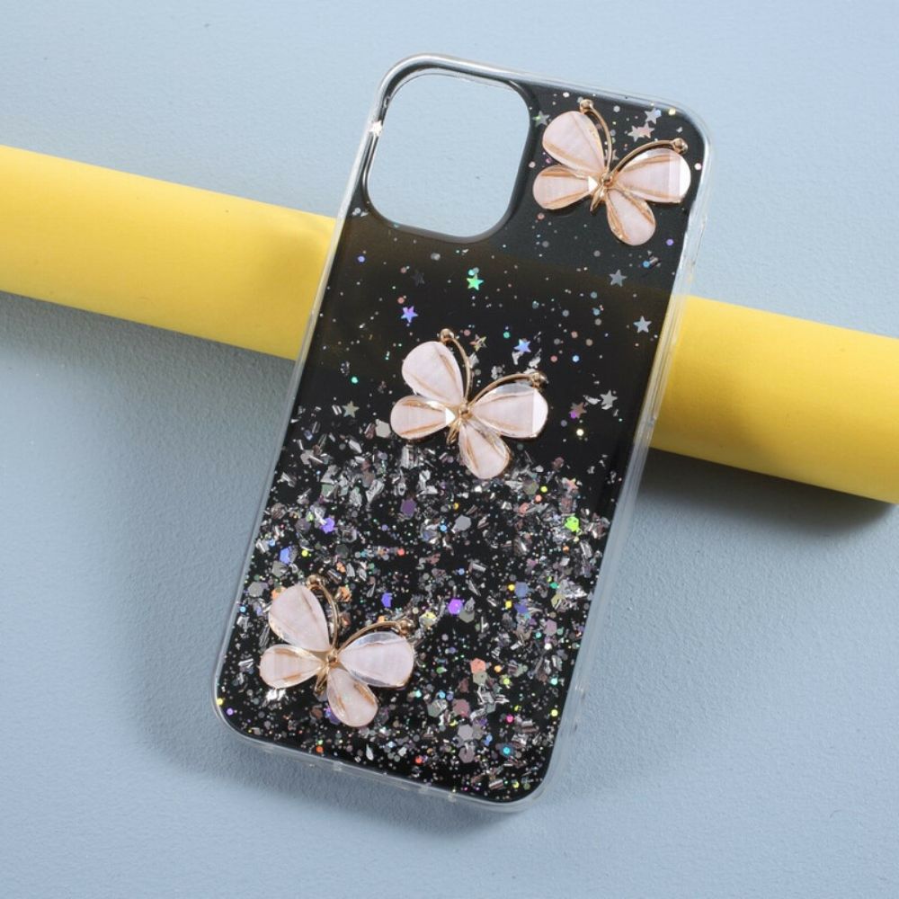 Hoesje voor iPhone 12 / 12 Pro 3d Vlinders Pailletten