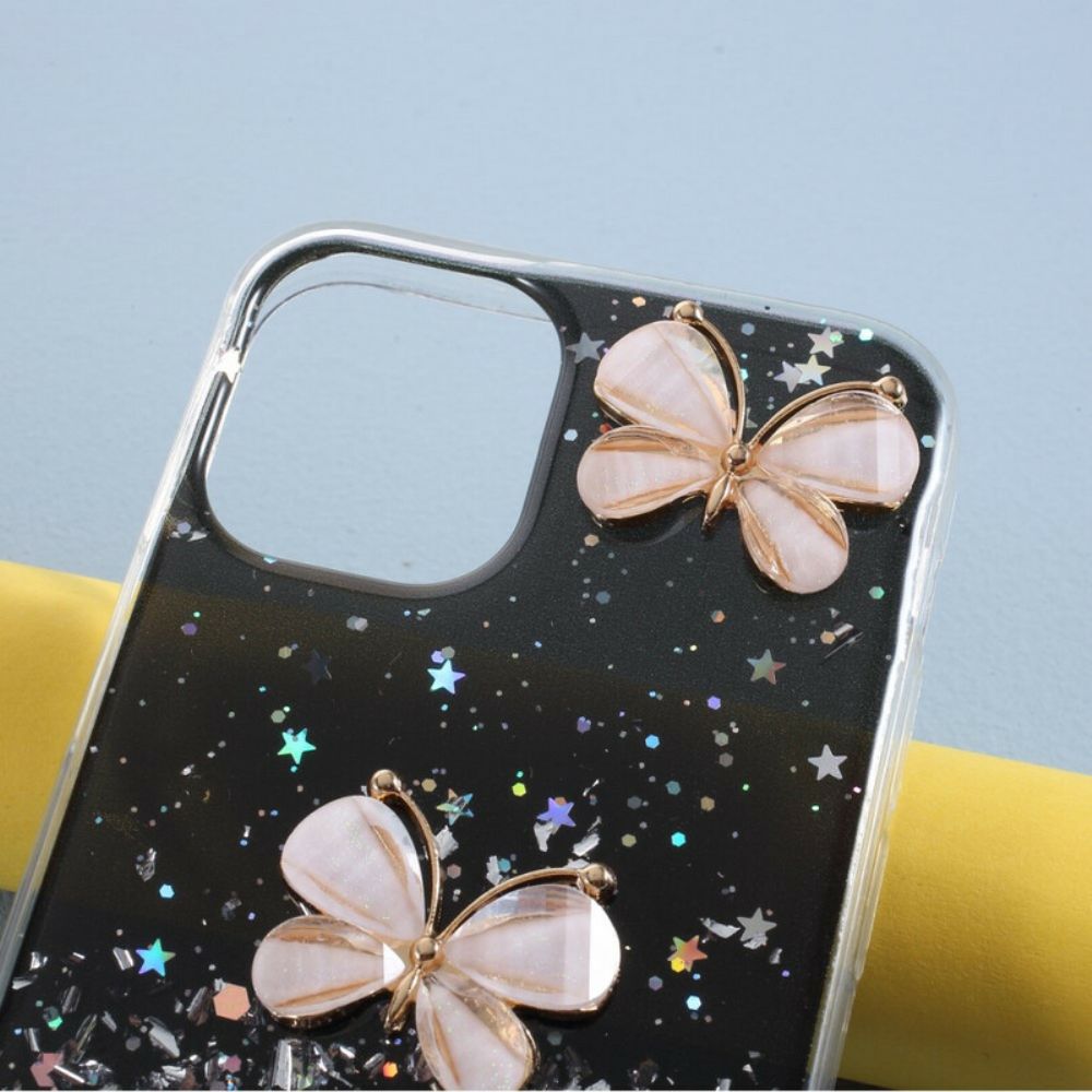 Hoesje voor iPhone 12 / 12 Pro 3d Vlinders Pailletten