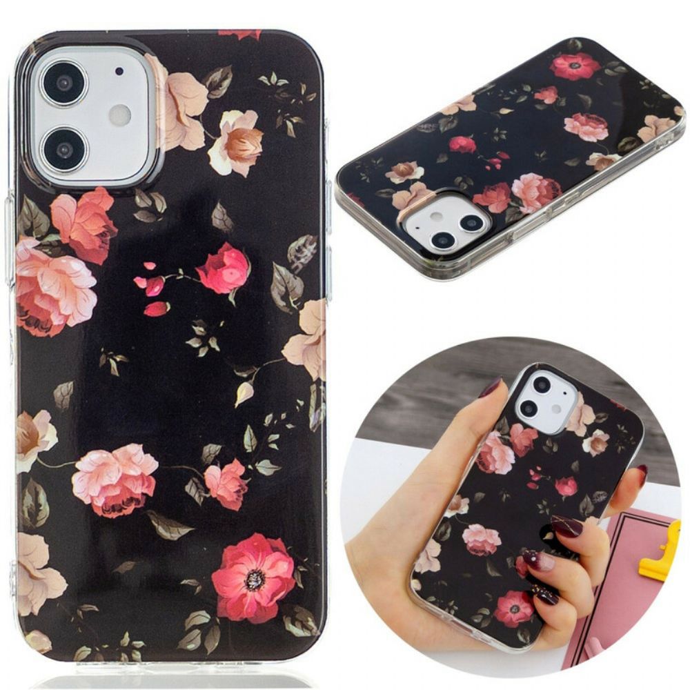 Hoesje voor iPhone 12 / 12 Pro Fluorescerende Bloemenserie