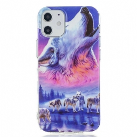 Hoesje voor iPhone 12 / 12 Pro Fluorescerende Wolf-serie