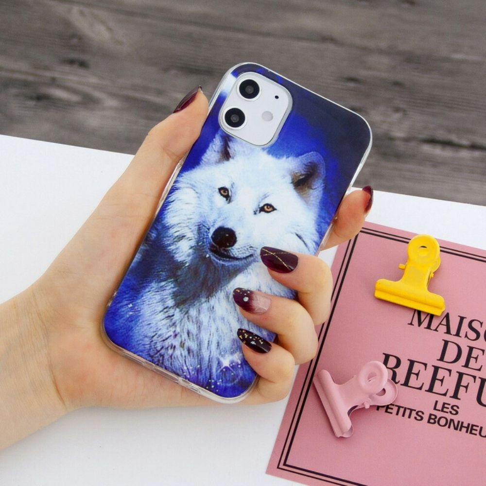 Hoesje voor iPhone 12 / 12 Pro Fluorescerende Wolf-serie