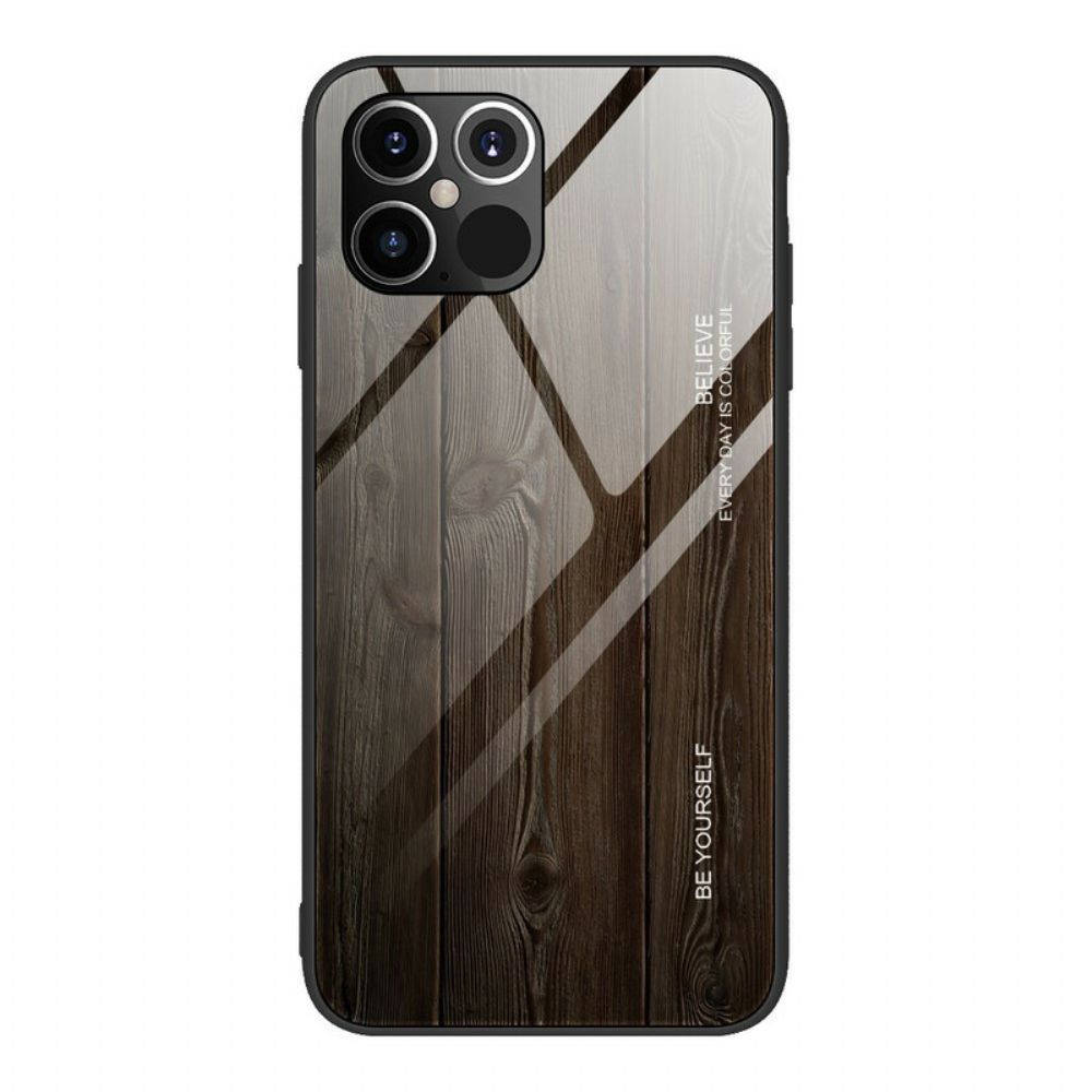 Hoesje voor iPhone 12 / 12 Pro Houtdesign Gehard Glas