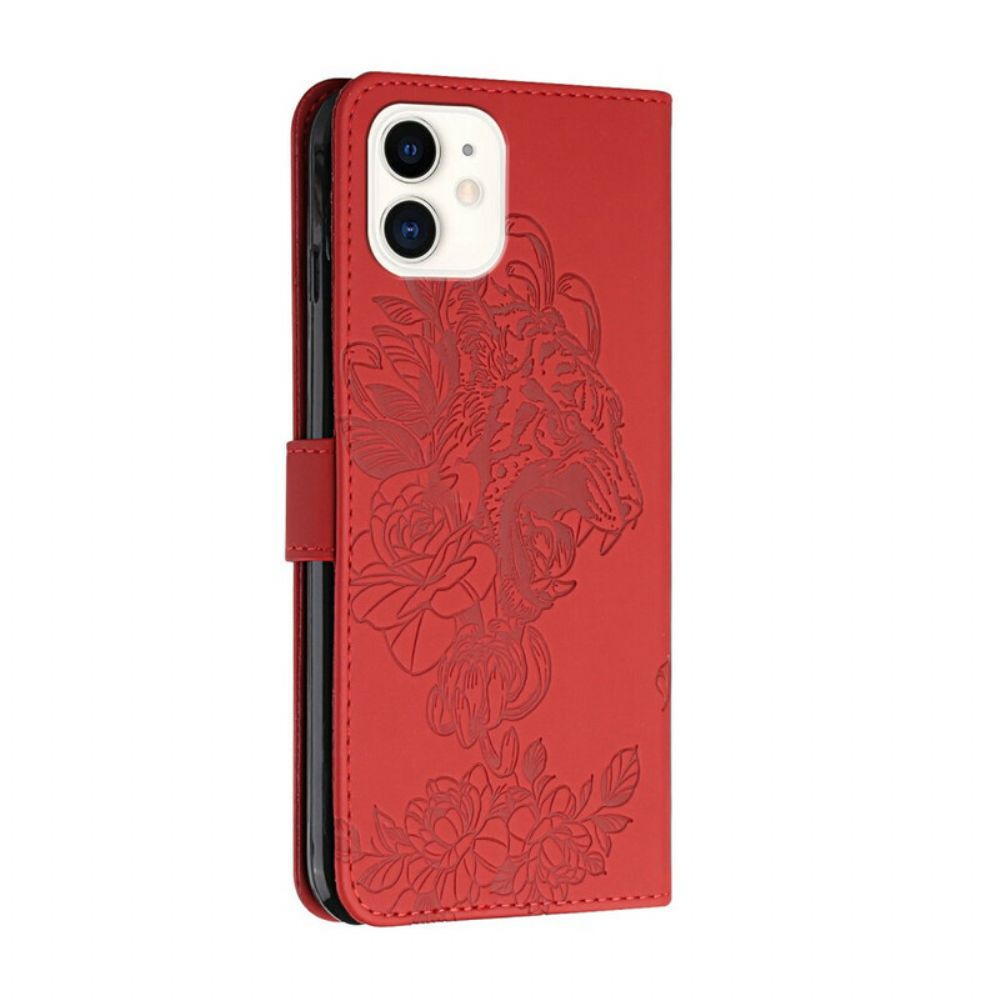 Leren Hoesje voor iPhone 12 / 12 Pro Met Ketting Barokke Tijger Met Bandjes