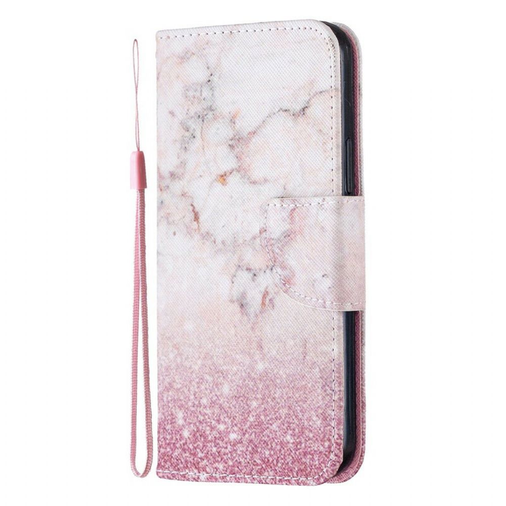 Leren Hoesje voor iPhone 12 / 12 Pro Met Ketting Marmeren Band