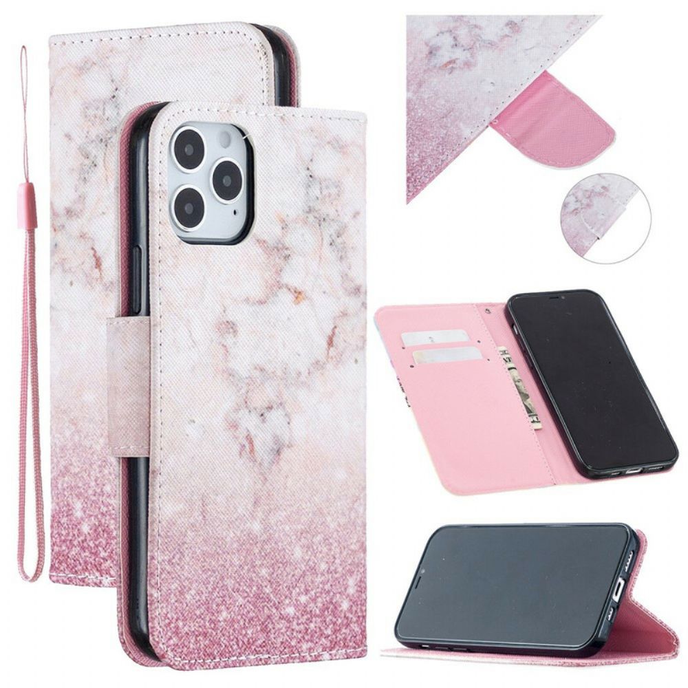 Leren Hoesje voor iPhone 12 / 12 Pro Met Ketting Marmeren Band