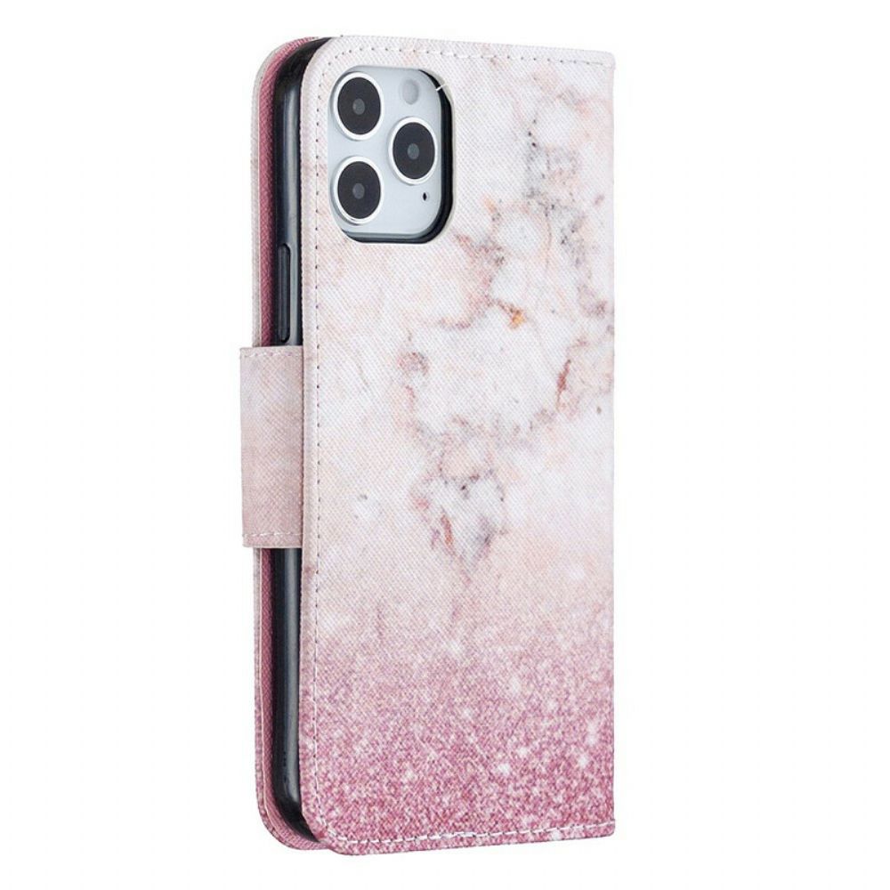 Leren Hoesje voor iPhone 12 / 12 Pro Met Ketting Marmeren Band