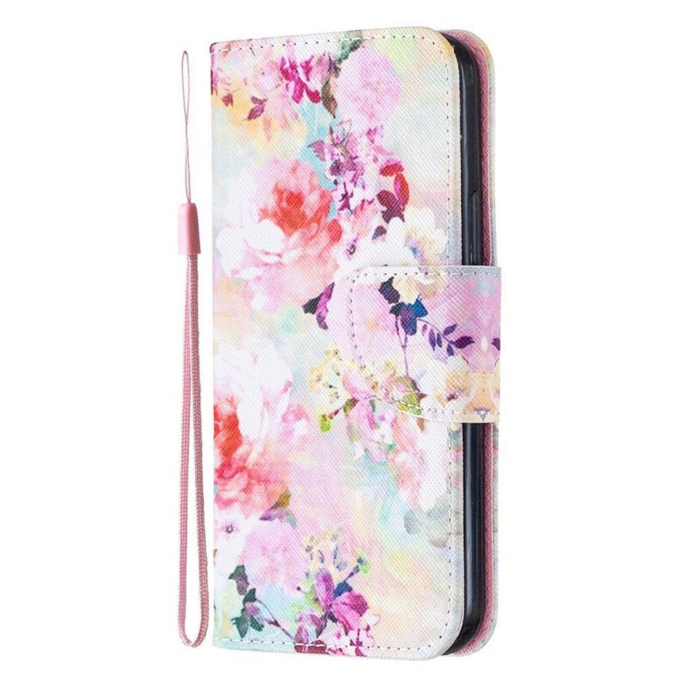 Leren Hoesje voor iPhone 12 / 12 Pro Met Ketting Prachtige Band Bloemen