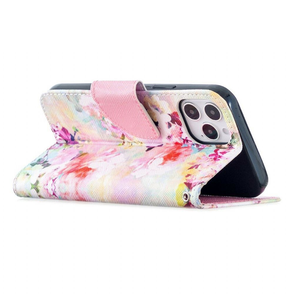 Leren Hoesje voor iPhone 12 / 12 Pro Met Ketting Prachtige Band Bloemen