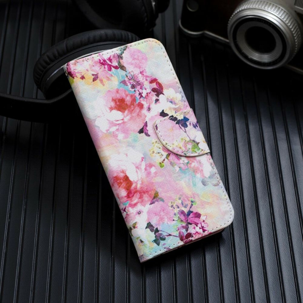 Leren Hoesje voor iPhone 12 / 12 Pro Met Ketting Prachtige Band Bloemen