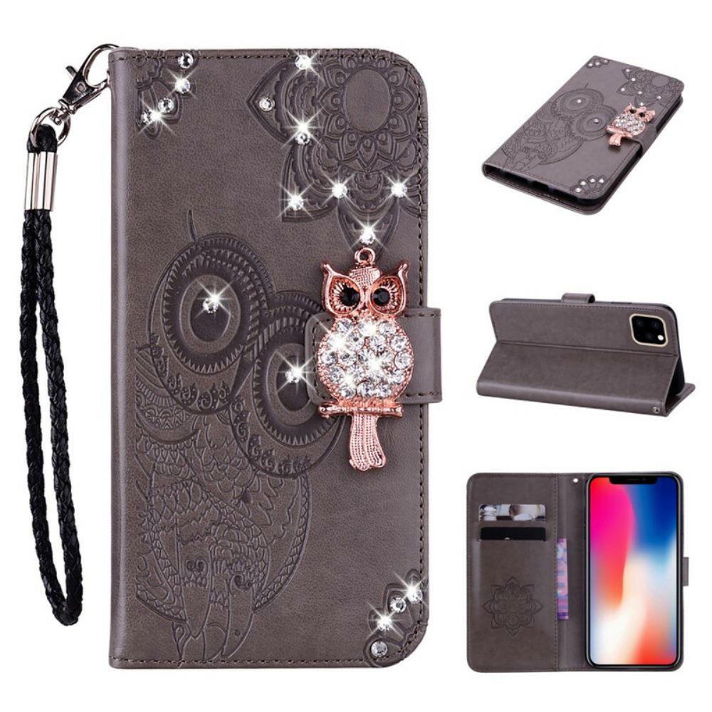 Leren Hoesje voor iPhone 12 / 12 Pro Uil Mandala En Charm