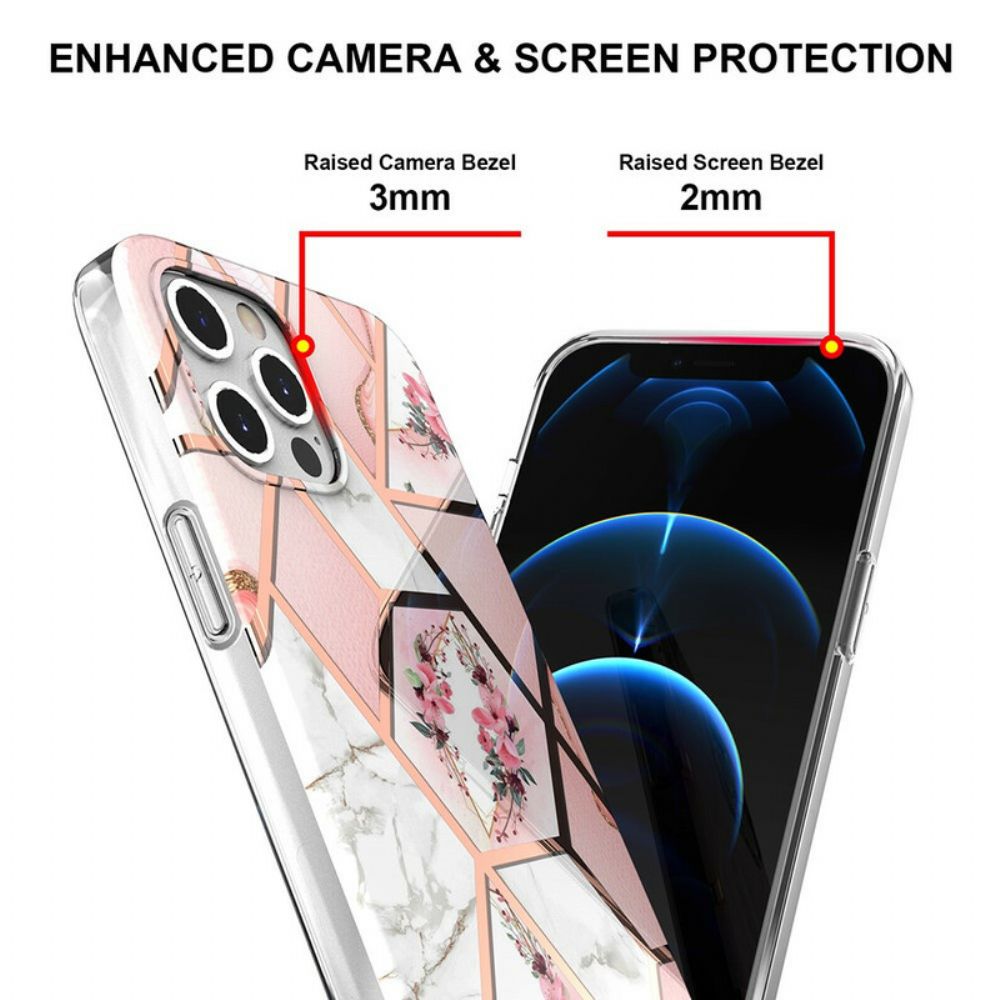 Telefoonhoesje voor iPhone 12 / 12 Pro Bloemen Gemarmerd