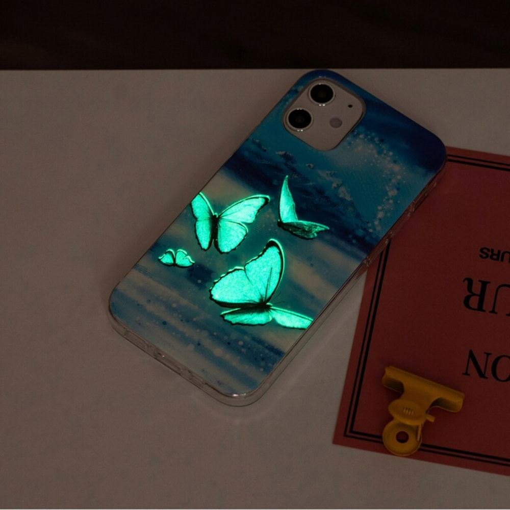 Telefoonhoesje voor iPhone 12 / 12 Pro Fluorescerende Vlinders Serie