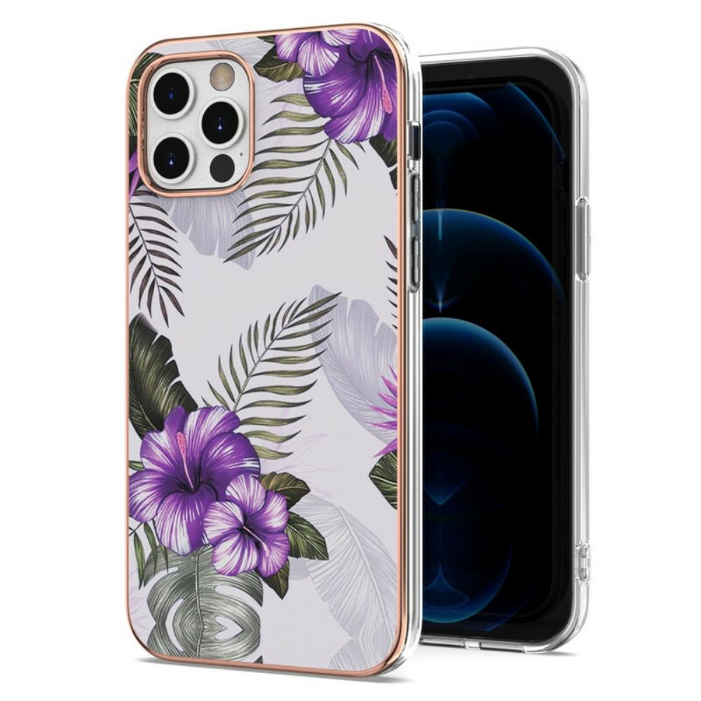 Telefoonhoesje voor iPhone 12 / 12 Pro Paarse Bloemen