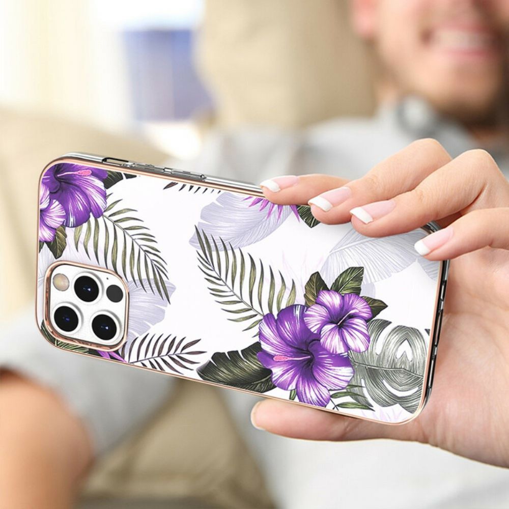 Telefoonhoesje voor iPhone 12 / 12 Pro Paarse Bloemen