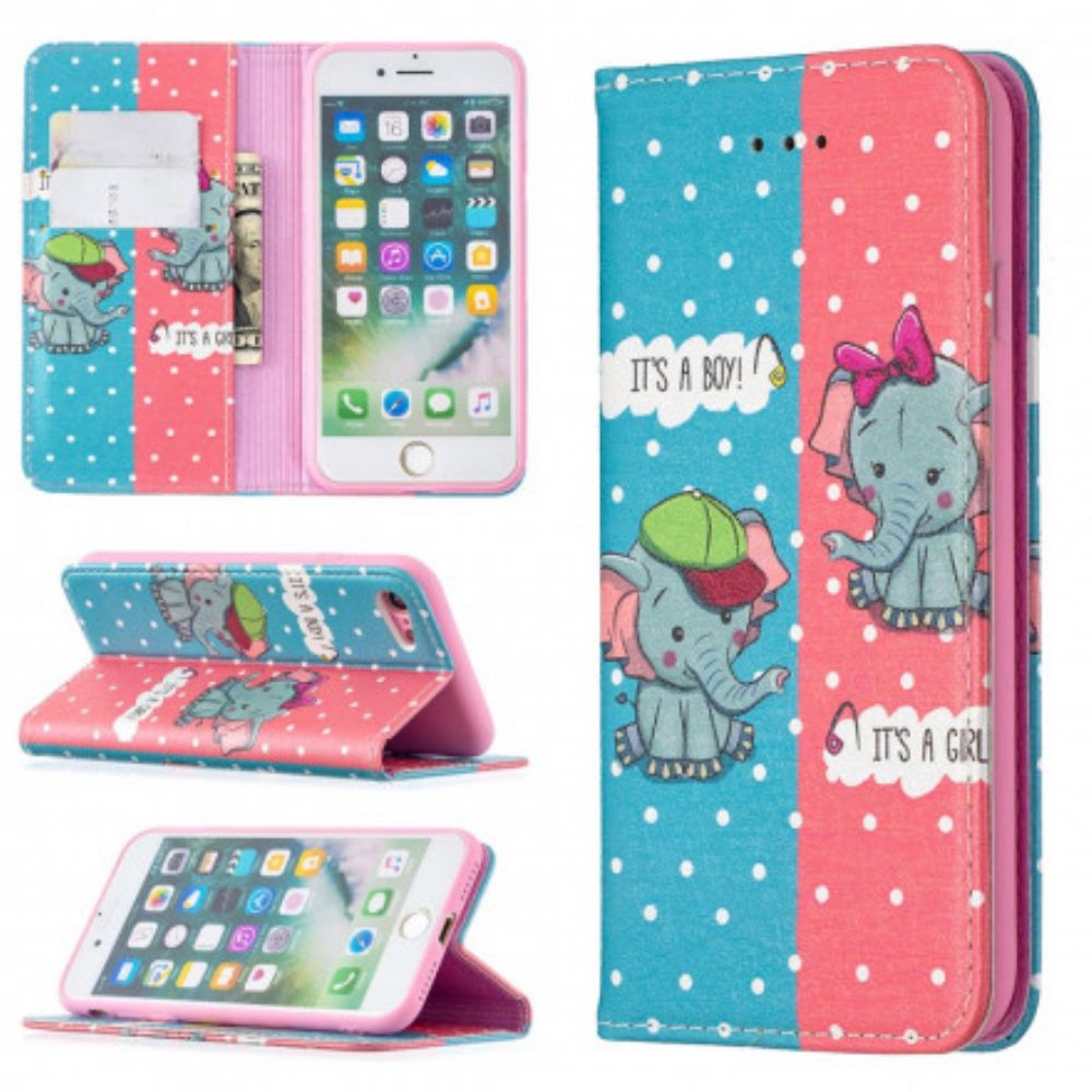 Bescherming Hoesje voor iPhone SE 3 / SE 2 / 8 / 7 Folio-hoesje Babyolifanten