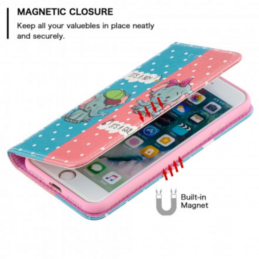 Bescherming Hoesje voor iPhone SE 3 / SE 2 / 8 / 7 Folio-hoesje Babyolifanten