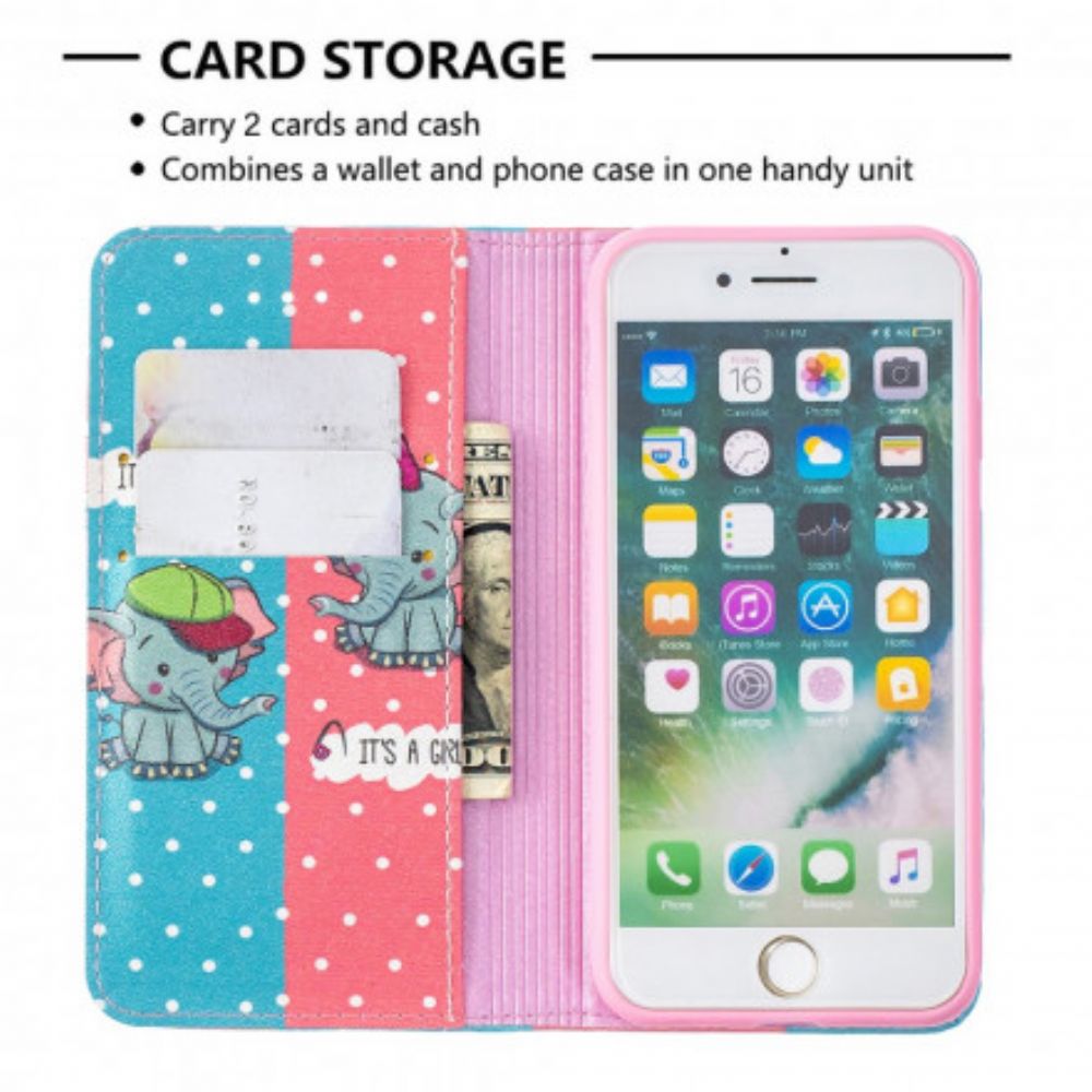 Bescherming Hoesje voor iPhone SE 3 / SE 2 / 8 / 7 Folio-hoesje Babyolifanten