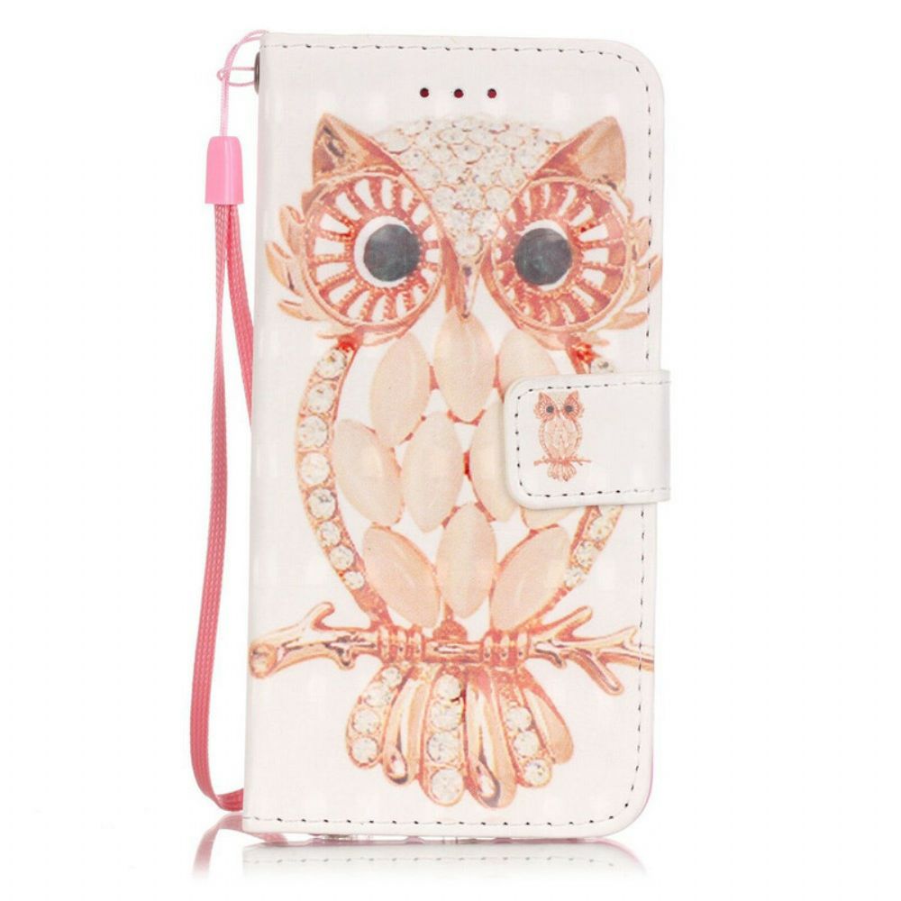 Flip Case voor iPhone SE 3 / SE 2 / 8 / 7 Met Ketting Gebonden Aquarel Uil