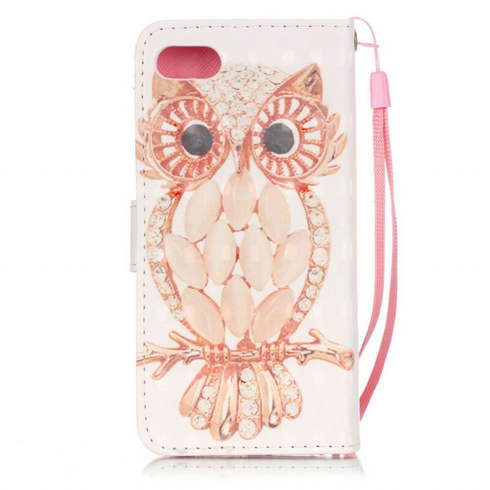 Flip Case voor iPhone SE 3 / SE 2 / 8 / 7 Met Ketting Gebonden Aquarel Uil