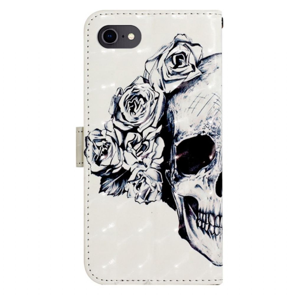 Folio-hoesje voor iPhone SE 3 / SE 2 / 8 / 7 Bloemenschedel