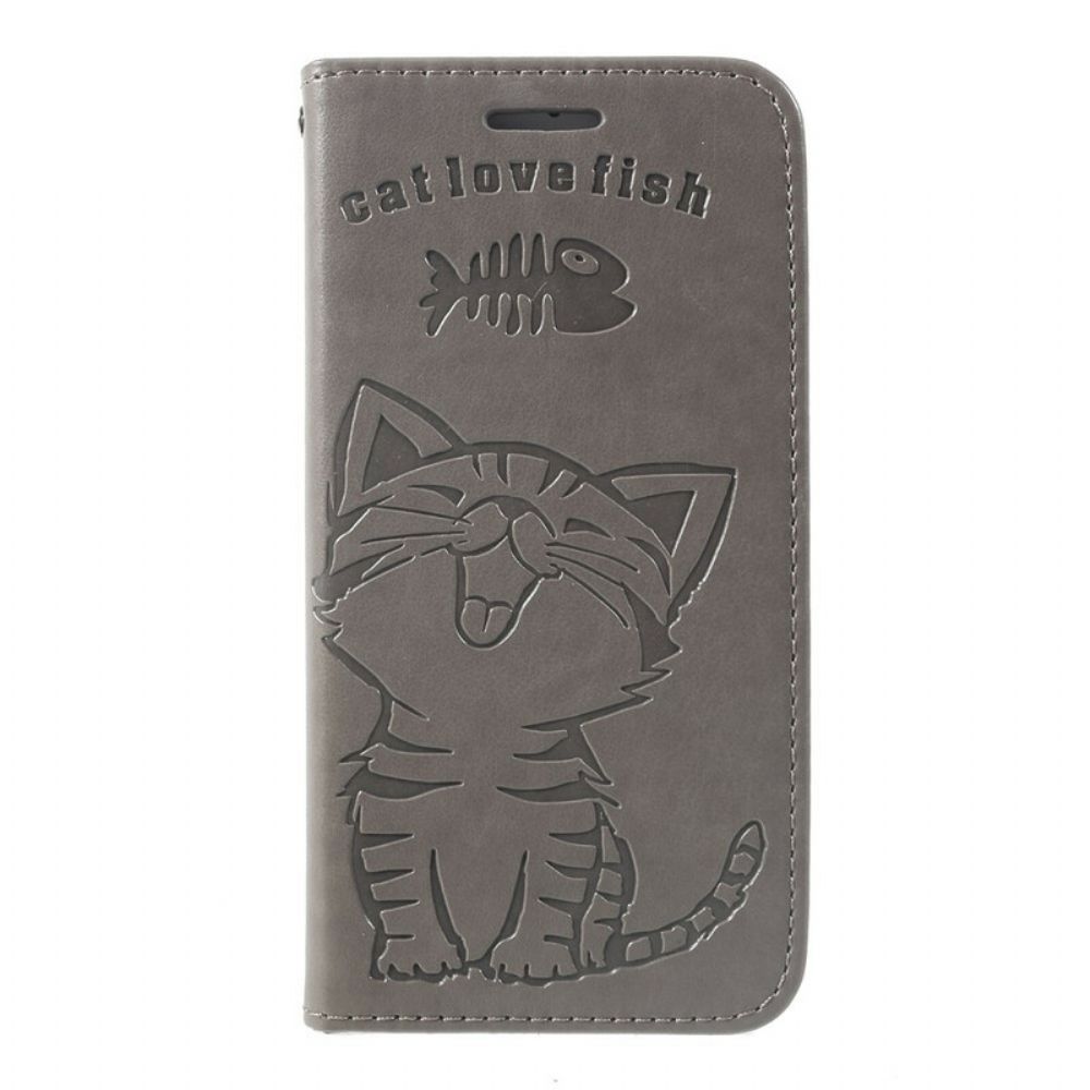 Folio-hoesje voor iPhone SE 3 / SE 2 / 8 / 7 Kitten Kat Liefde Vis