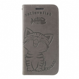 Folio-hoesje voor iPhone SE 3 / SE 2 / 8 / 7 Kitten Kat Liefde Vis