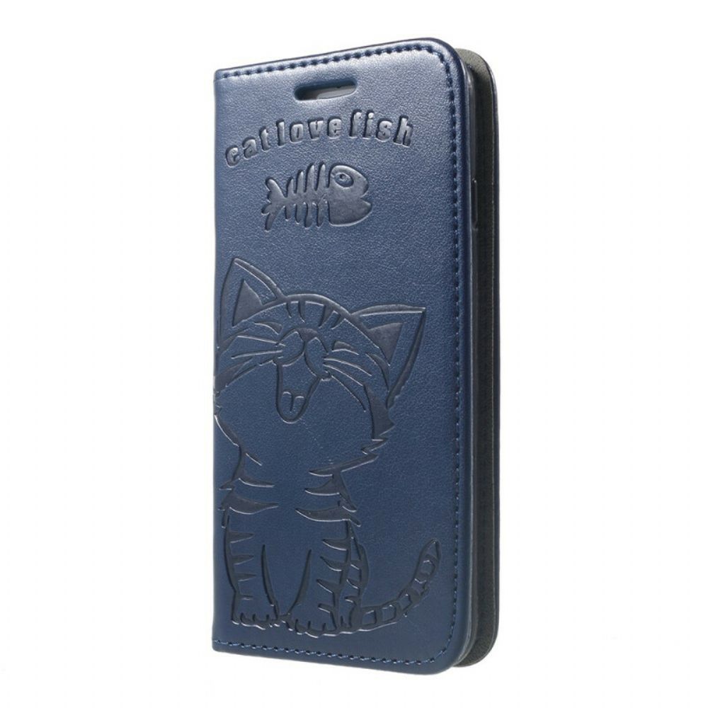 Folio-hoesje voor iPhone SE 3 / SE 2 / 8 / 7 Kitten Kat Liefde Vis