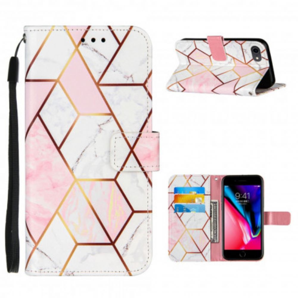 Folio-hoesje voor iPhone SE 3 / SE 2 / 8 / 7 Marmer Met Riem