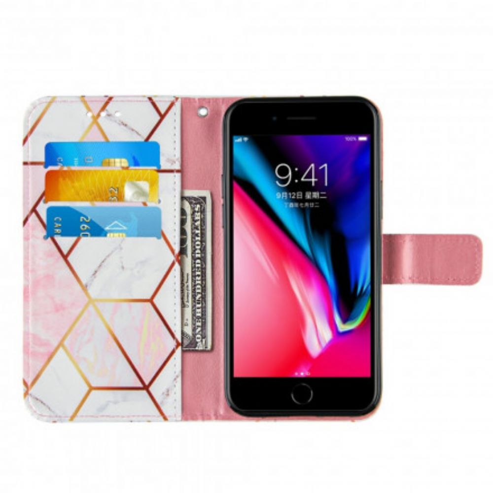 Folio-hoesje voor iPhone SE 3 / SE 2 / 8 / 7 Marmer Met Riem