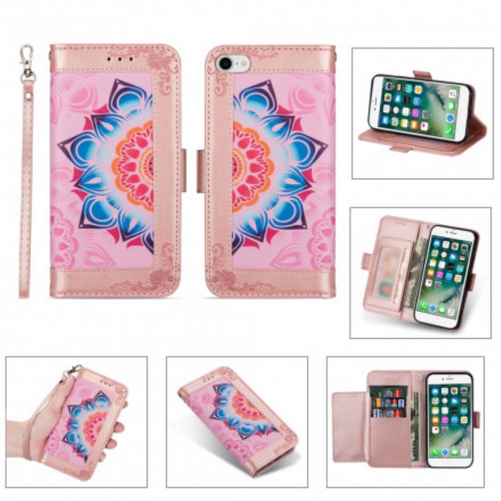 Folio-hoesje voor iPhone SE 3 / SE 2 / 8 / 7 Met Ketting Mandaladecoratie Met Riem