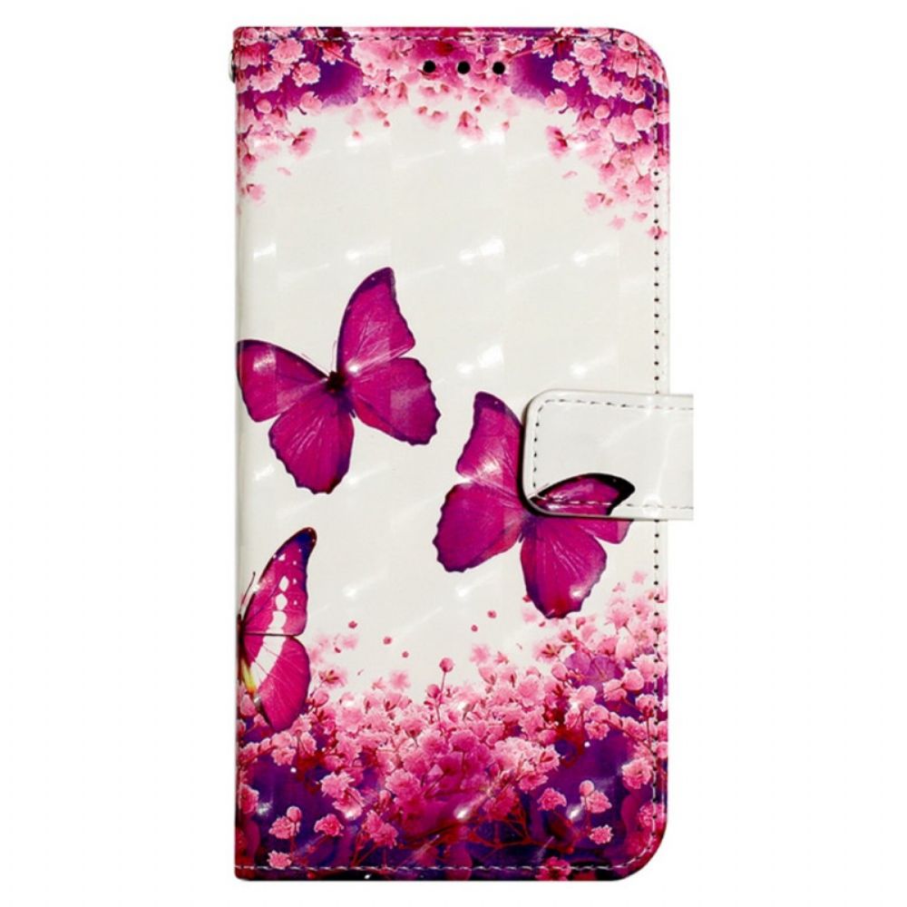 Folio-hoesje voor iPhone SE 3 / SE 2 / 8 / 7 Met Ketting Thong Vlinders