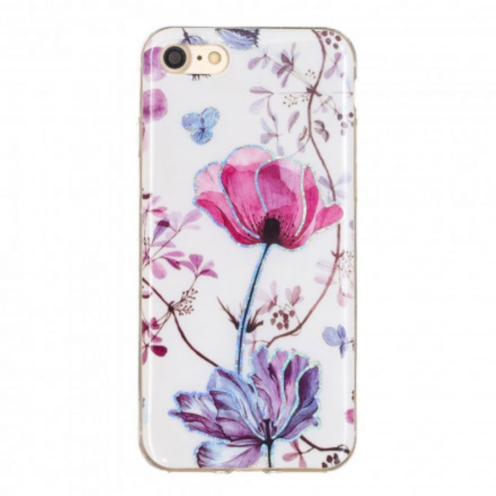 Hoesje voor iPhone SE 3 / SE 2 / 8 / 7 Bloemen Design Pailletten