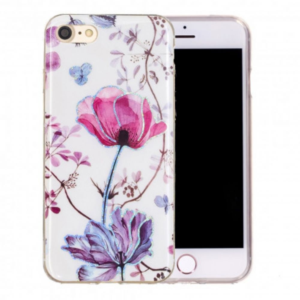 Hoesje voor iPhone SE 3 / SE 2 / 8 / 7 Bloemen Design Pailletten