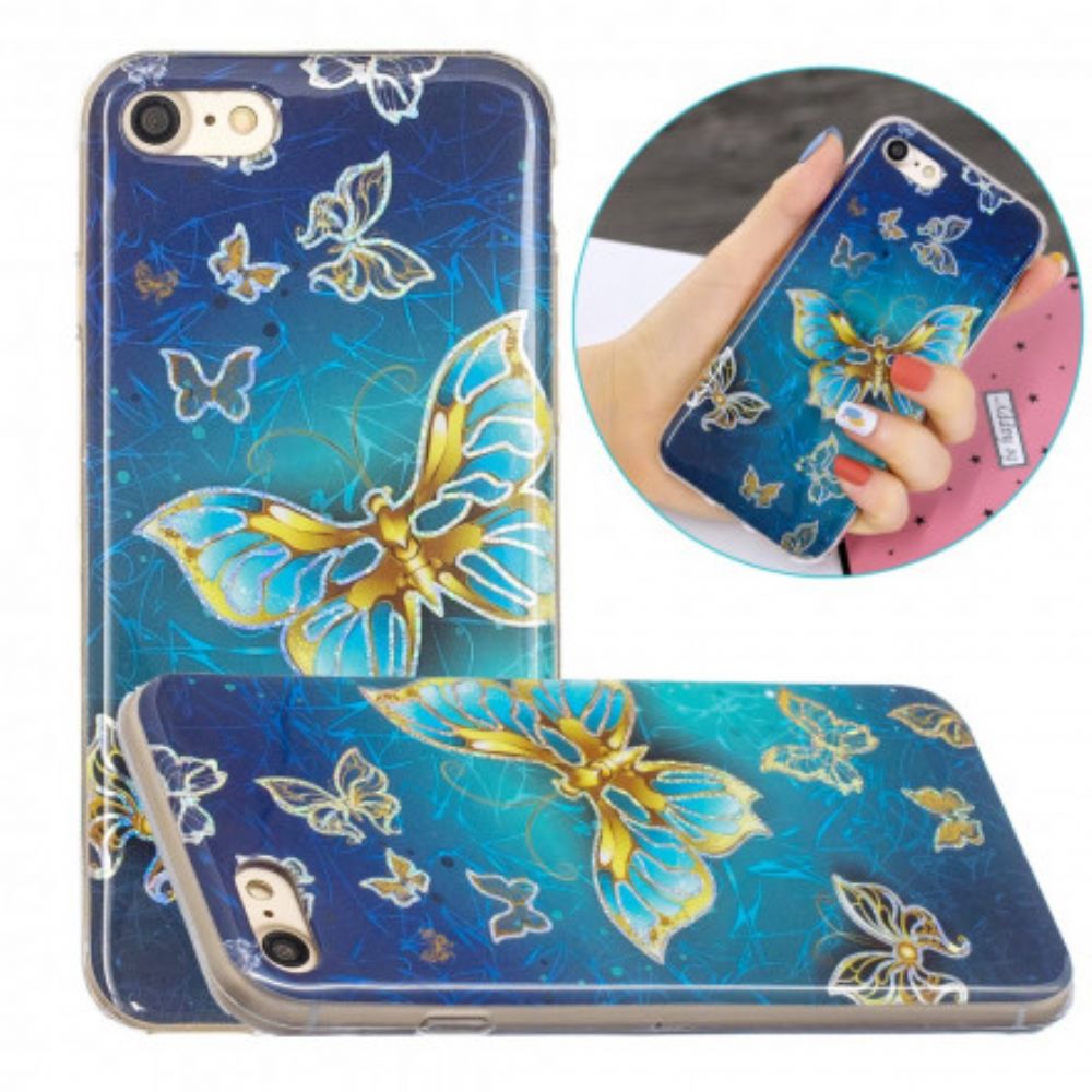 Hoesje voor iPhone SE 3 / SE 2 / 8 / 7 Glitter Design Vlinders