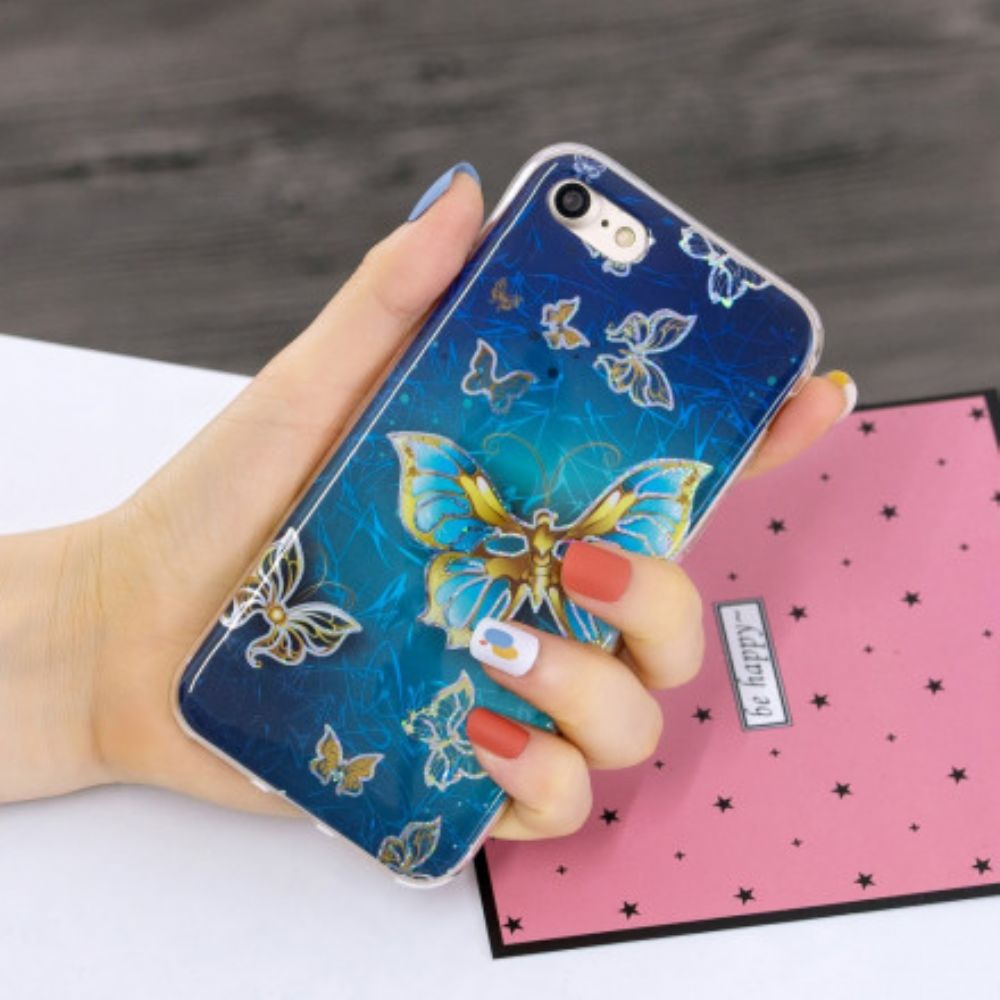 Hoesje voor iPhone SE 3 / SE 2 / 8 / 7 Glitter Design Vlinders