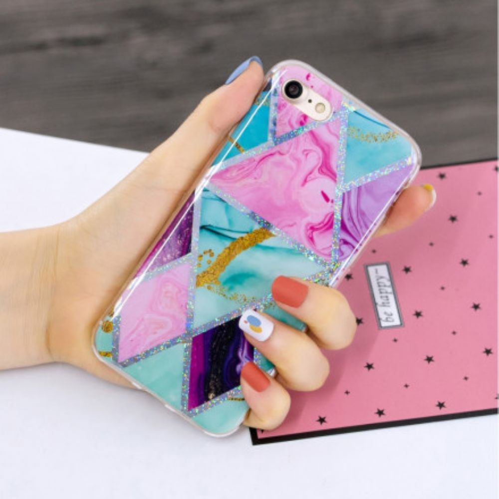 Hoesje voor iPhone SE 3 / SE 2 / 8 / 7 Glitter Ontwerp Marmer