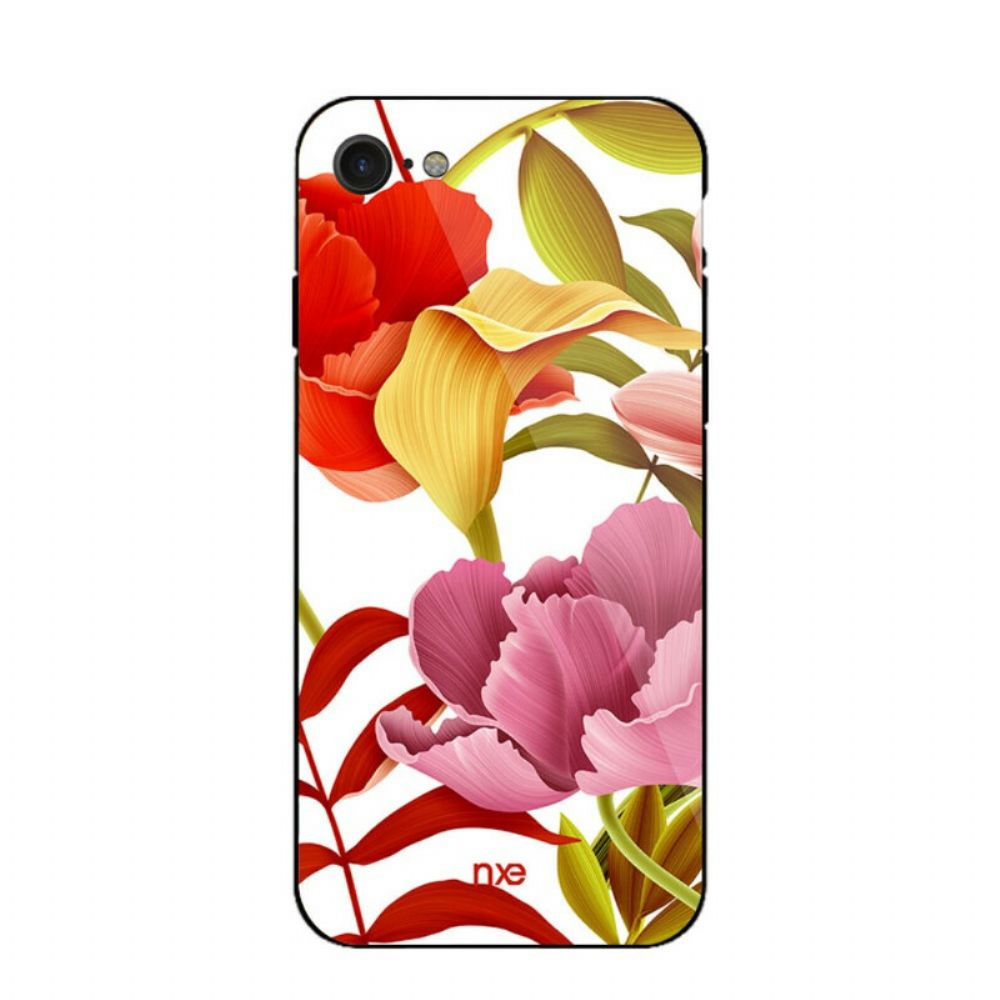 Telefoonhoesje voor iPhone SE 3 / SE 2 / 8 / 7 Glazen En Siliconen Bloemen Nxe