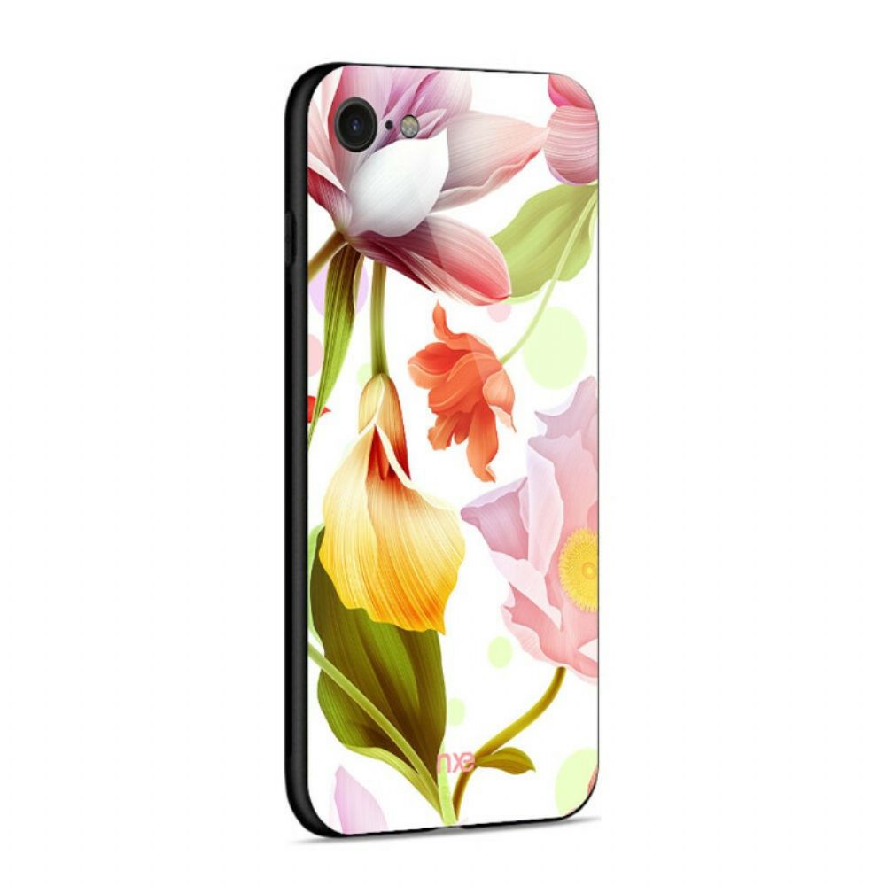 Telefoonhoesje voor iPhone SE 3 / SE 2 / 8 / 7 Glazen En Siliconen Bloemen Nxe