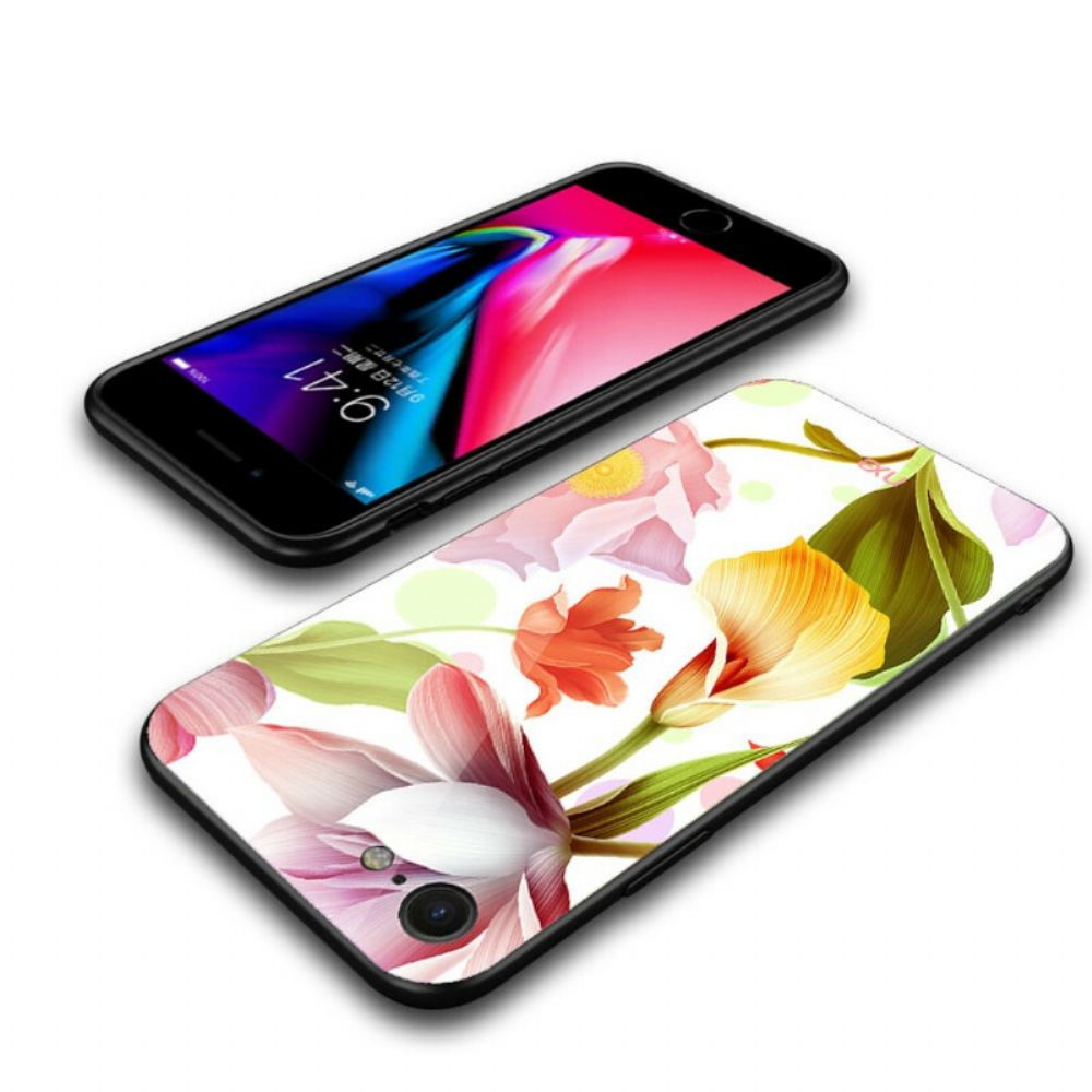 Telefoonhoesje voor iPhone SE 3 / SE 2 / 8 / 7 Glazen En Siliconen Bloemen Nxe