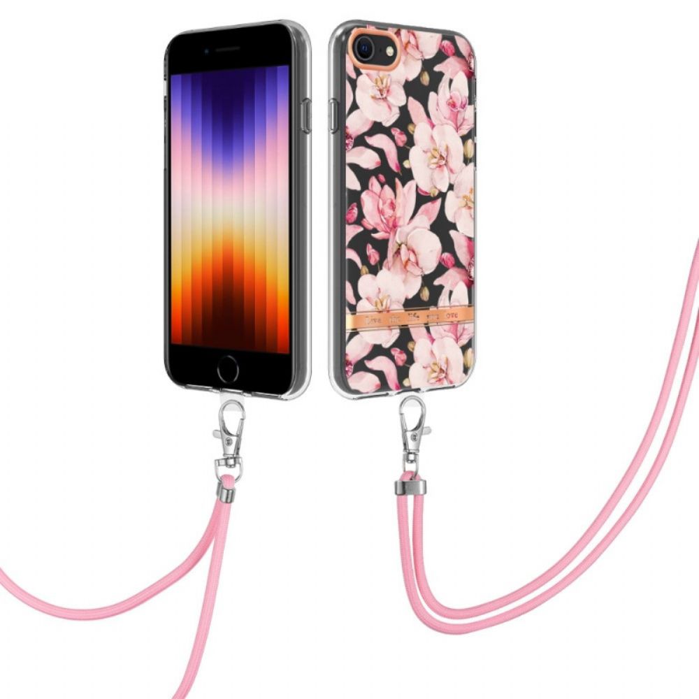 Telefoonhoesje voor iPhone SE 3 / SE 2 / 8 / 7 Met Koord Met Bloemenkoord