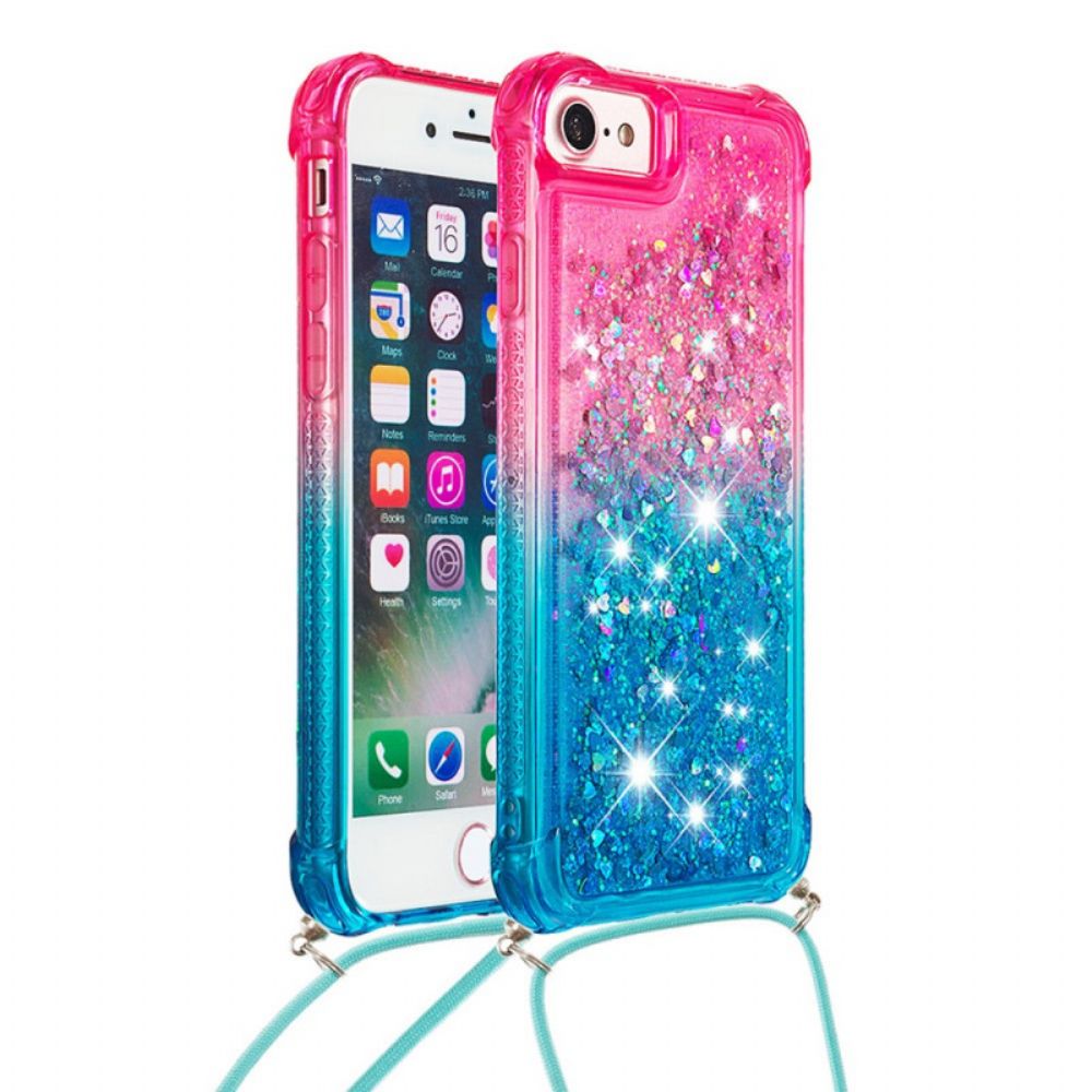 Telefoonhoesje voor iPhone SE 3 / SE 2 / 8 / 7 Met Koord Met Glitter Siliconen Koord