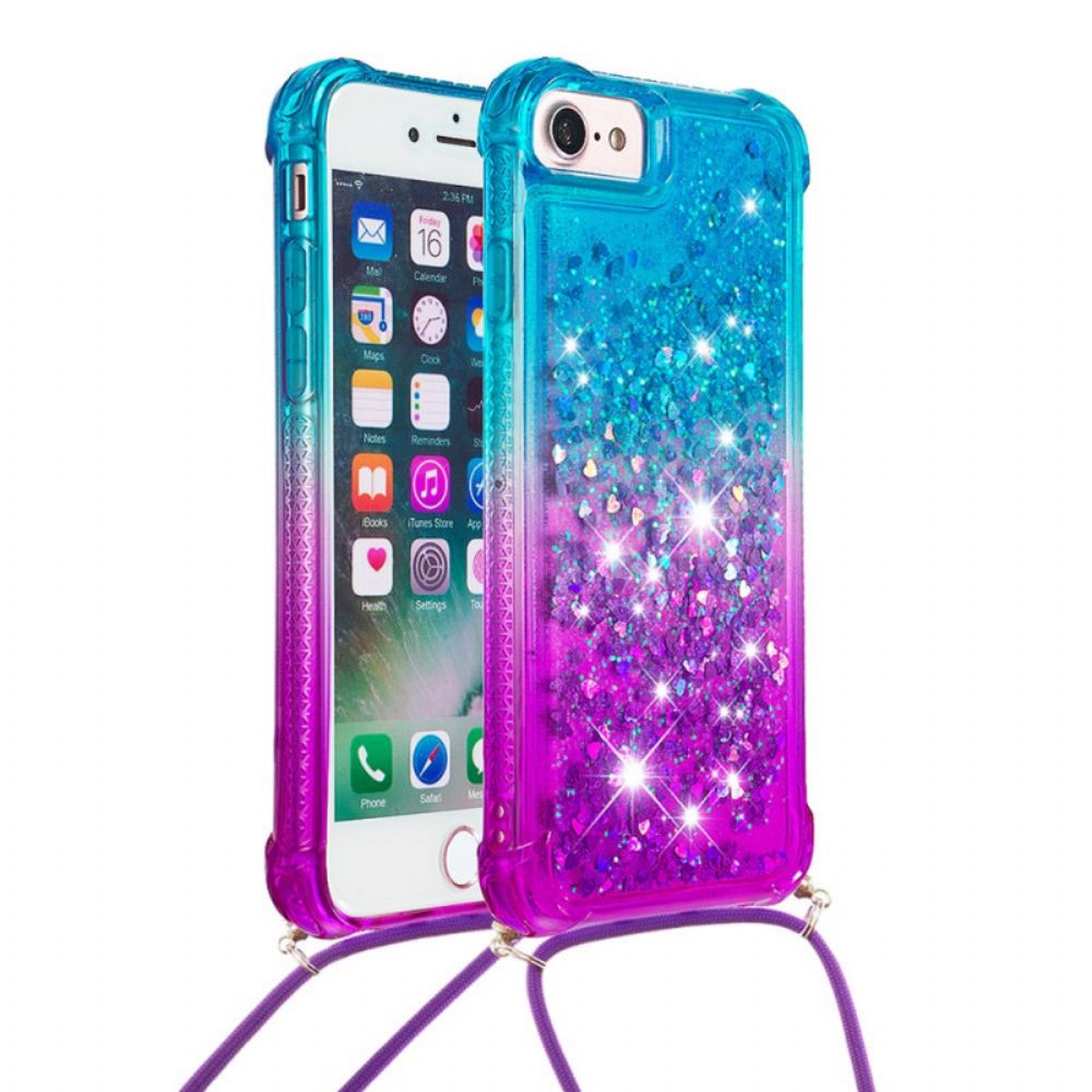 Telefoonhoesje voor iPhone SE 3 / SE 2 / 8 / 7 Met Koord Met Glitter Siliconen Koord