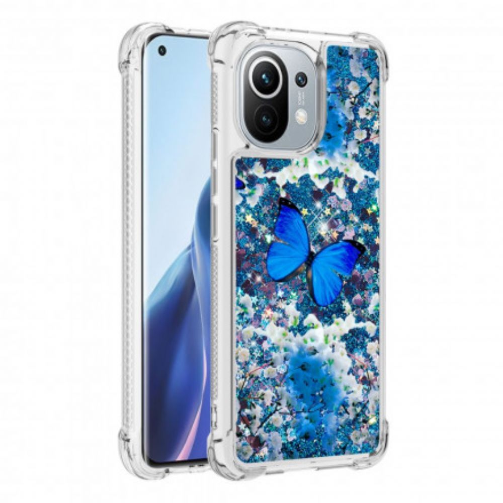 Hoesje voor Xiaomi Mi 11 5G Blauwe Glittervlinders