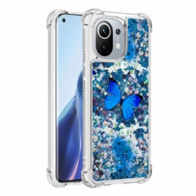 Hoesje voor Xiaomi Mi 11 5G Blauwe Glittervlinders