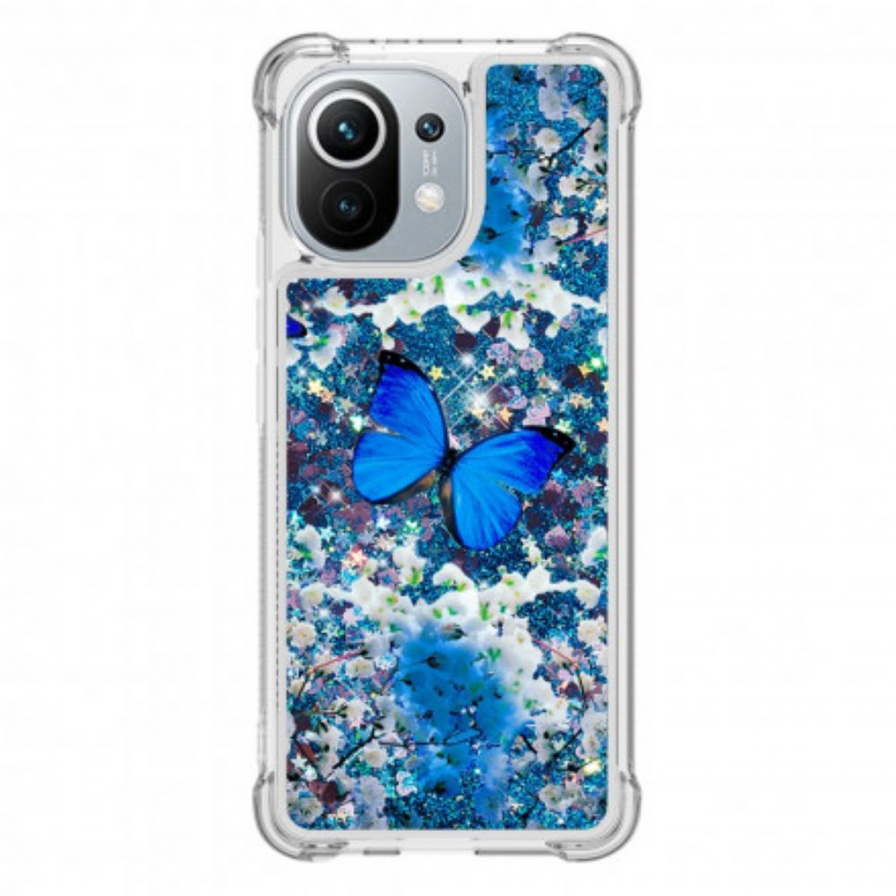 Hoesje voor Xiaomi Mi 11 5G Blauwe Glittervlinders