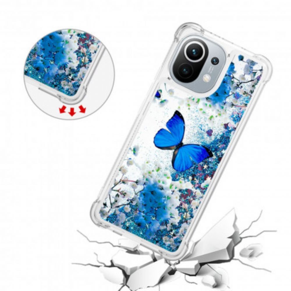 Hoesje voor Xiaomi Mi 11 5G Blauwe Glittervlinders