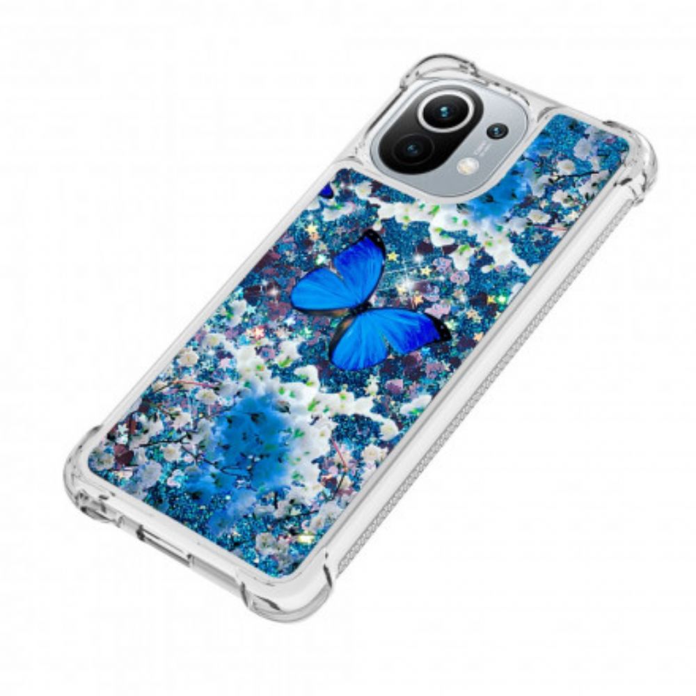 Hoesje voor Xiaomi Mi 11 5G Blauwe Glittervlinders