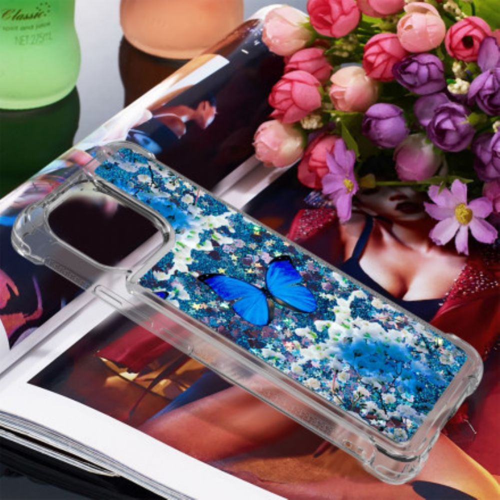 Hoesje voor Xiaomi Mi 11 5G Blauwe Glittervlinders