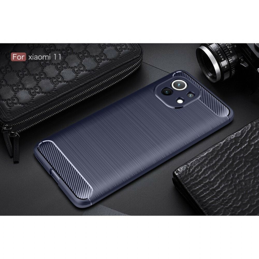 Hoesje voor Xiaomi Mi 11 5G Geborstelde Koolstofvezel