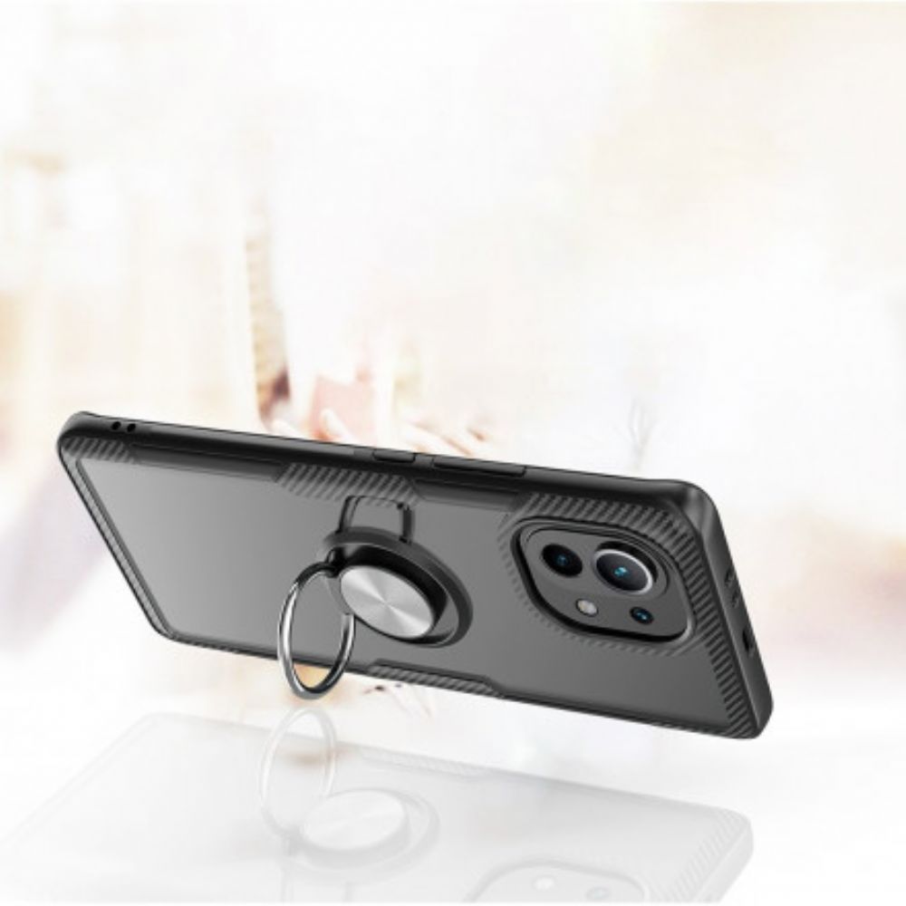 Hoesje voor Xiaomi Mi 11 5G Koolstofvezel Metalen Ring